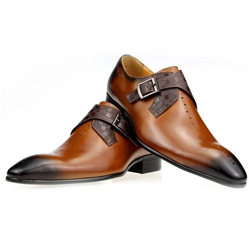 Sapatos Formais Masculinos Luxuosos Brogue Couro Genuíno Para Casamento - Marrom