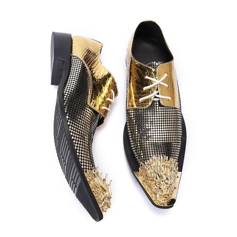 Sapatos Formais Masculinos Luxuosos Com Padrão Exótico Derbies Couro Genuíno -  Dourado