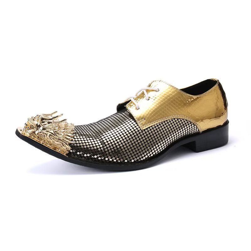 Sapatos Formais Masculinos Luxuosos Com Padrão Exótico Derbies Couro Genuíno -  Dourado