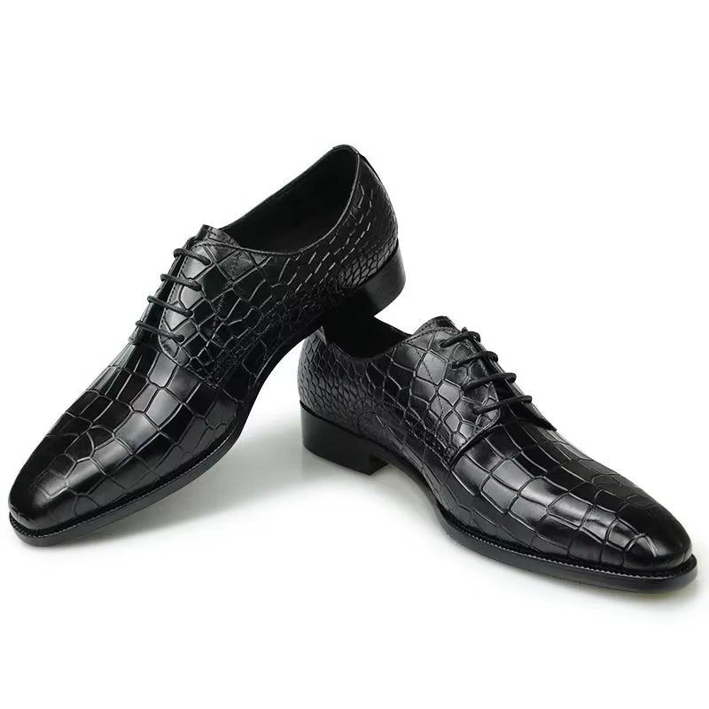 Sapatos Formais Masculinos Luxuosos E Elegantes Couro Crocodilo Brogue - Preto