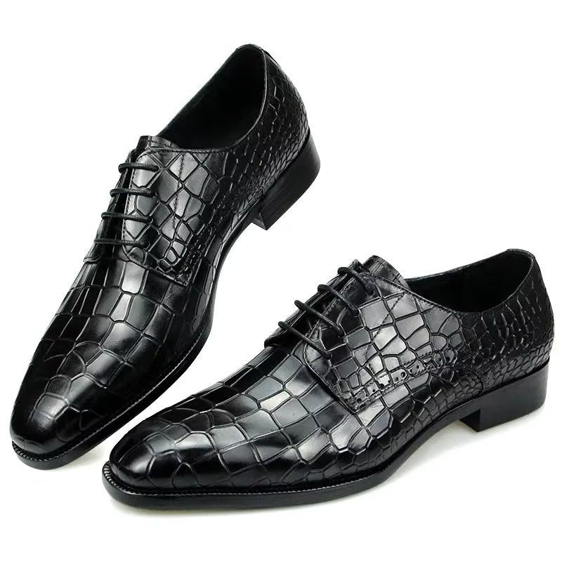 Sapatos Formais Masculinos Luxuosos E Elegantes Couro Crocodilo Brogue - Preto