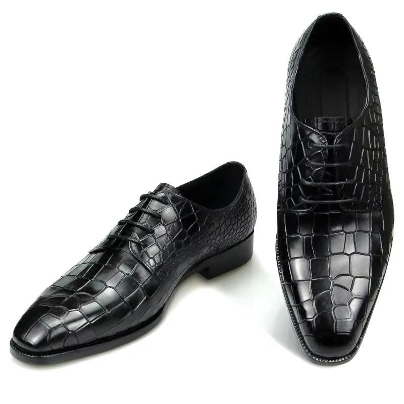 Sapatos Formais Masculinos Luxuosos E Elegantes Couro Crocodilo Brogue - Preto