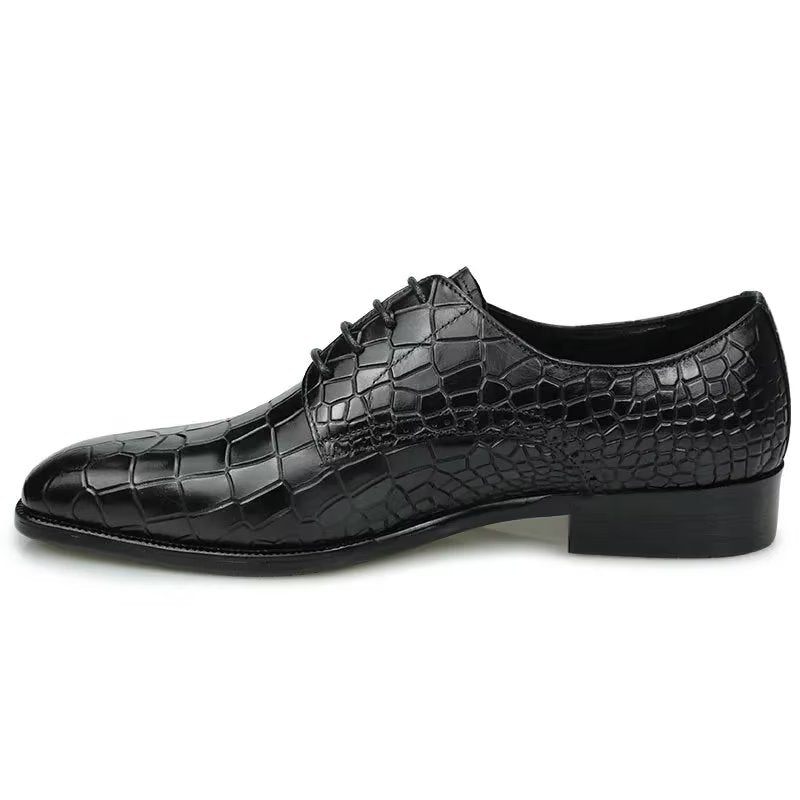 Sapatos Formais Masculinos Luxuosos E Elegantes Couro Crocodilo Brogue - Preto