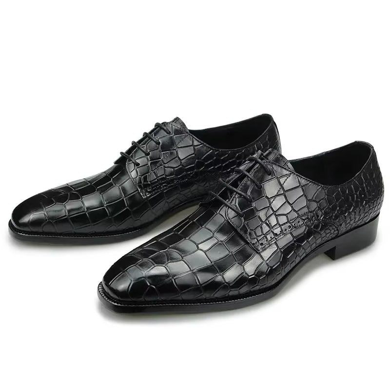 Sapatos Formais Masculinos Luxuosos E Elegantes Couro Crocodilo Brogue - Preto