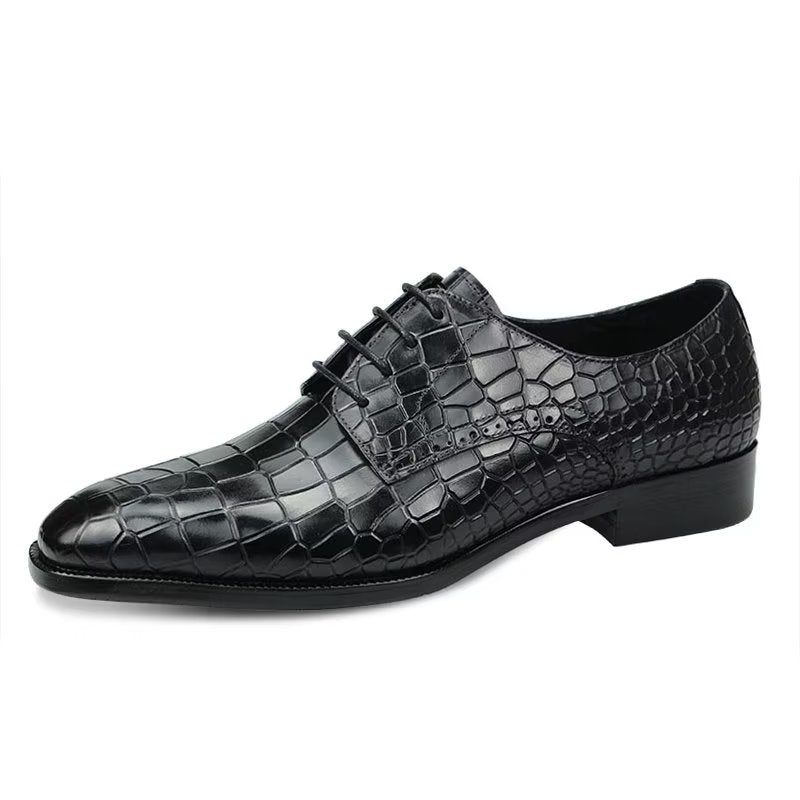 Sapatos Formais Masculinos Luxuosos E Elegantes Couro Crocodilo Brogue - Preto