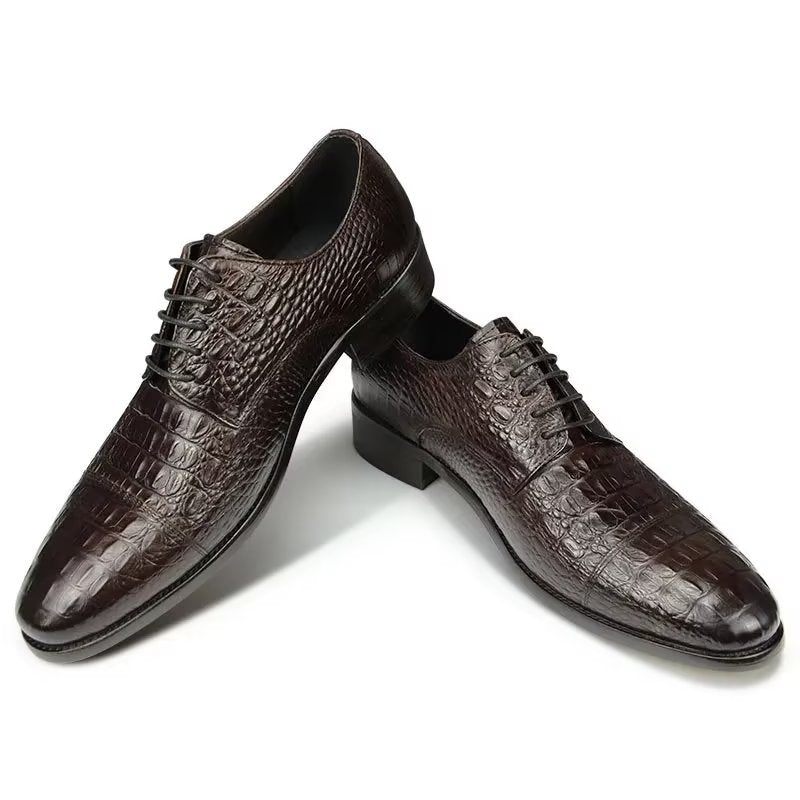 Sapatos Formais Masculinos Luxuosos Opulentos Brogue Couro Crocodilo - Preto