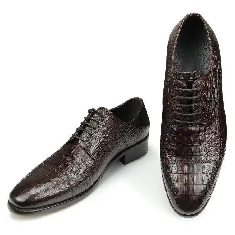 Sapatos Formais Masculinos Luxuosos Opulentos Brogue Couro Crocodilo - Preto