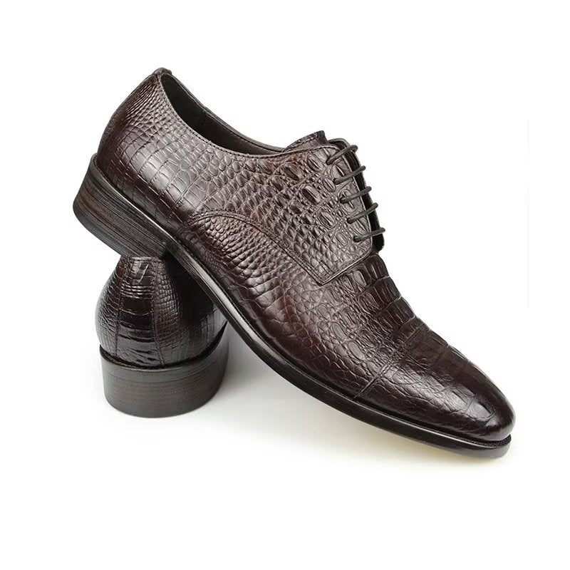 Sapatos Formais Masculinos Luxuosos Opulentos Brogue Couro Crocodilo - Preto