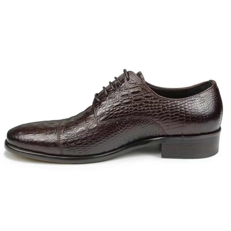 Sapatos Formais Masculinos Luxuosos Opulentos Brogue Couro Crocodilo - Preto