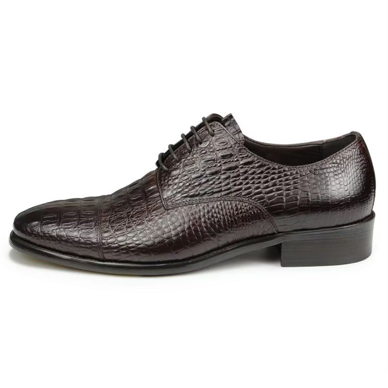 Sapatos Formais Masculinos Luxuosos Opulentos Brogue Couro Crocodilo - Preto