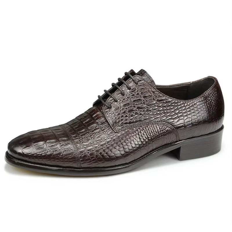 Sapatos Formais Masculinos Luxuosos Opulentos Brogue Couro Crocodilo - Preto