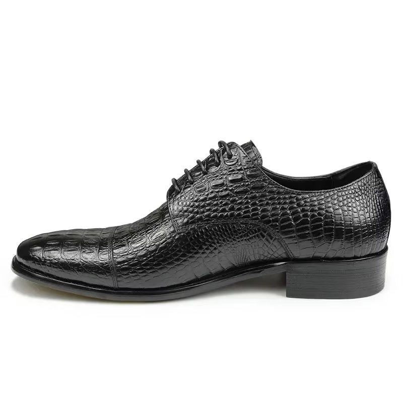 Sapatos Formais Masculinos Luxuosos Opulentos Brogue Couro Crocodilo - Preto