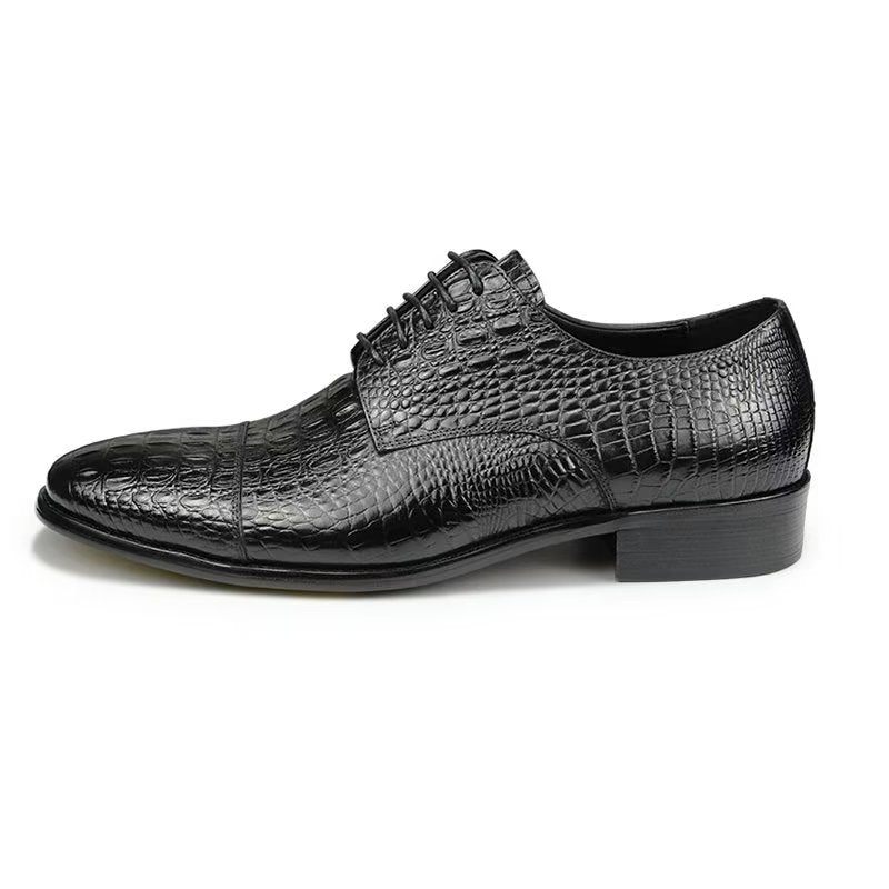 Sapatos Formais Masculinos Luxuosos Opulentos Brogue Couro Crocodilo - Preto