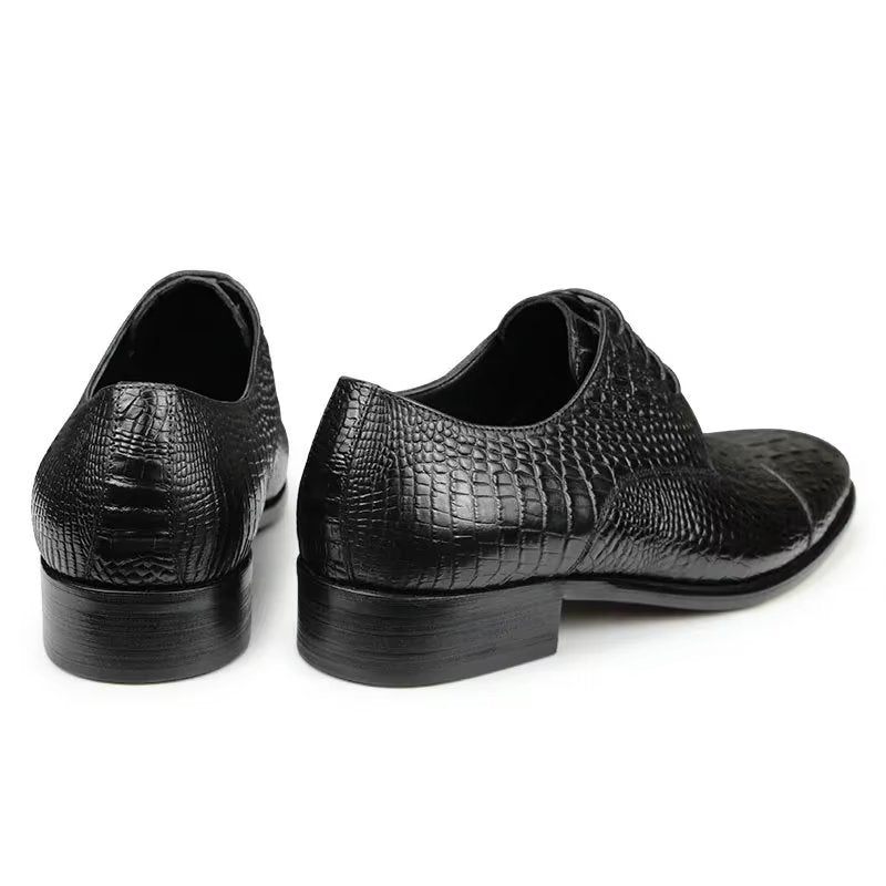 Sapatos Formais Masculinos Luxuosos Opulentos Brogue Couro Crocodilo - Preto