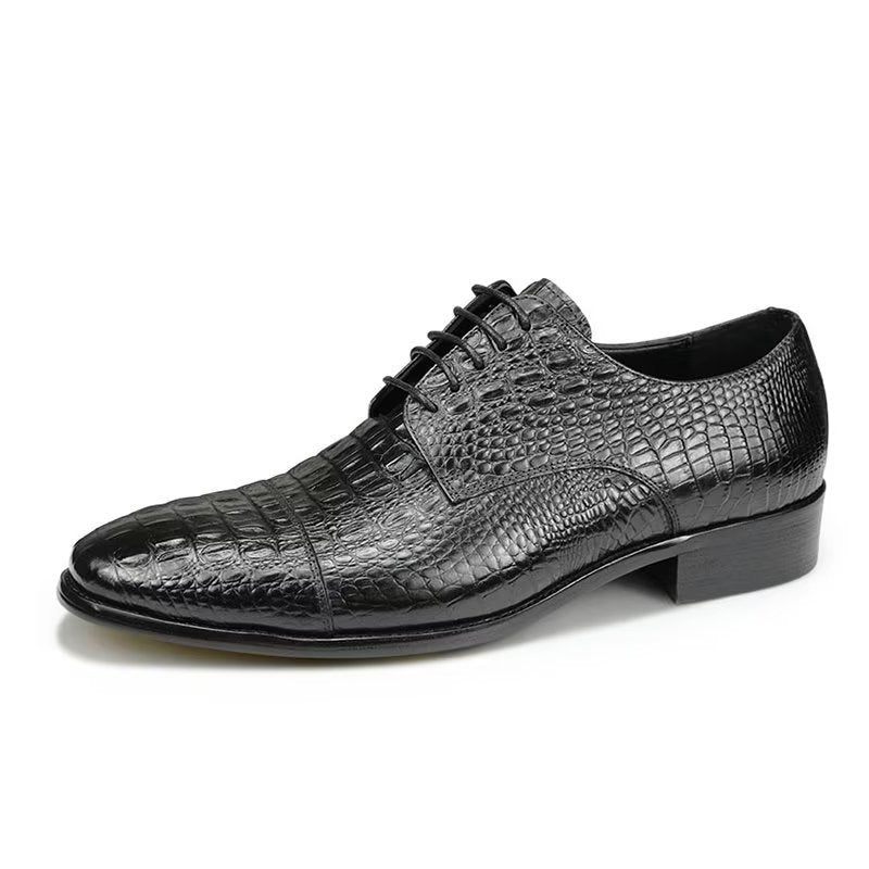 Sapatos Formais Masculinos Luxuosos Opulentos Brogue Couro Crocodilo - Preto