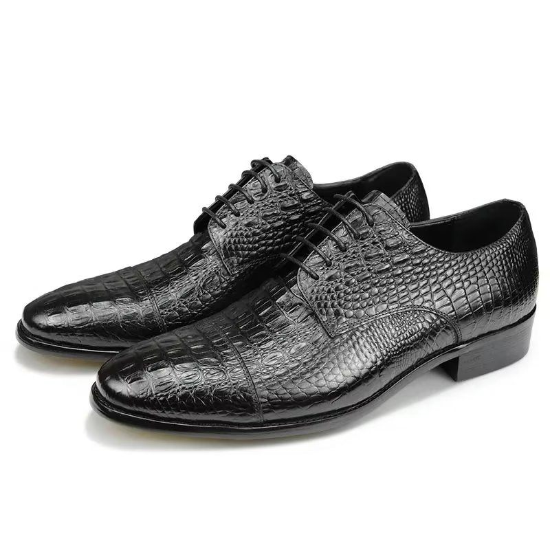 Sapatos Formais Masculinos Luxuosos Opulentos Brogue Couro Crocodilo - Preto