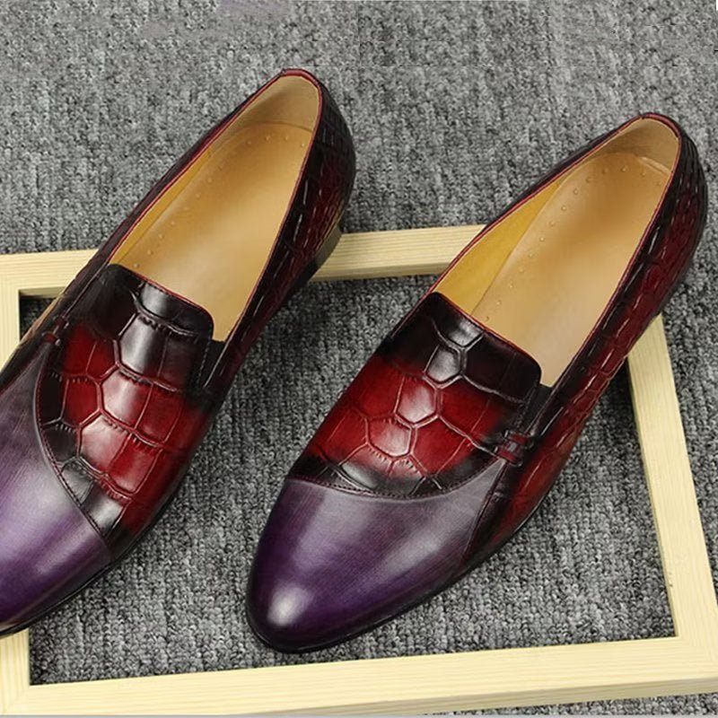 Sapatos Formais Masculinos Mocassins Couro Genuíno Com Padrão Crocodilo - Vermelho