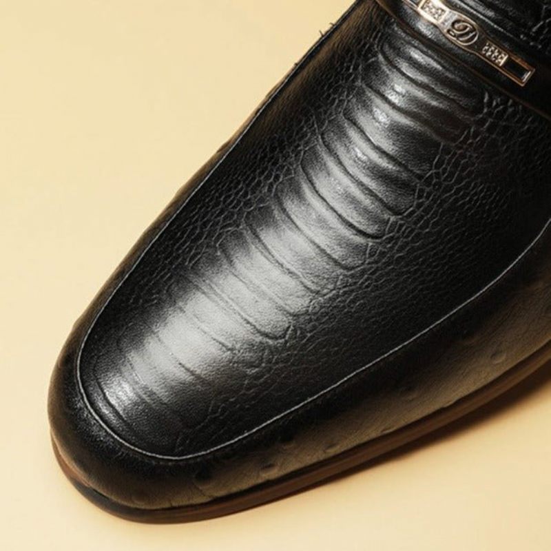 Sapatos Formais Masculinos Mocassins Crocodilo Exótico Com Cadarço - Preto