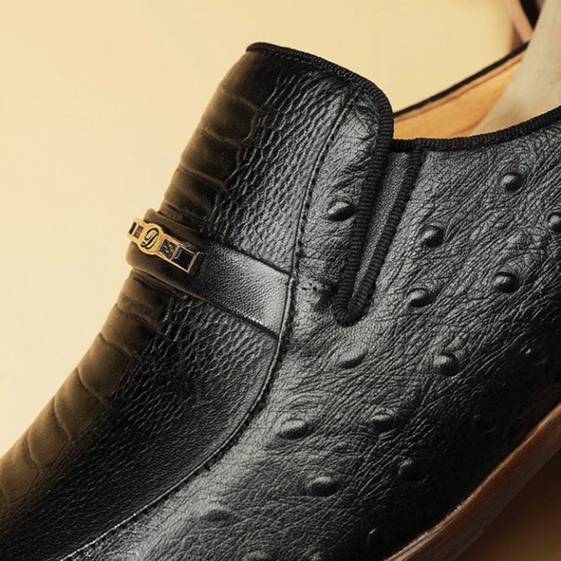 Sapatos Formais Masculinos Mocassins Crocodilo Exótico Com Cadarço - Preto