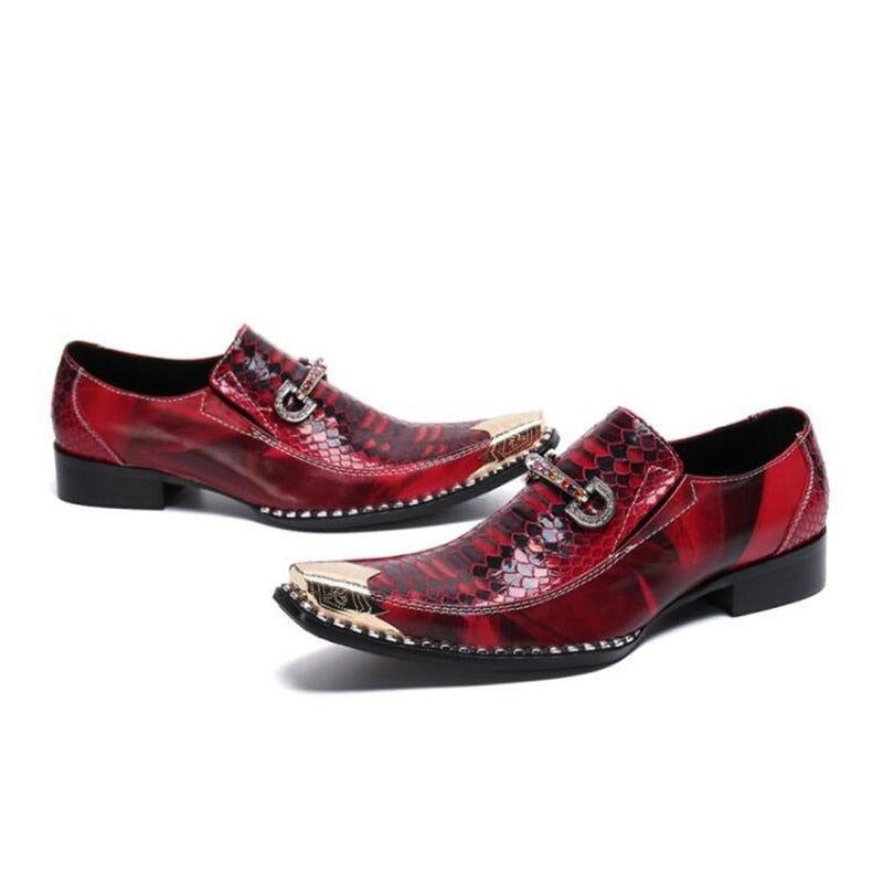 Sapatos Formais Masculinos Mocassins Metálicos Pontiagudos Slip-on - Vermelho