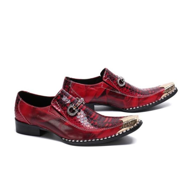 Sapatos Formais Masculinos Mocassins Metálicos Pontiagudos Slip-on - Vermelho