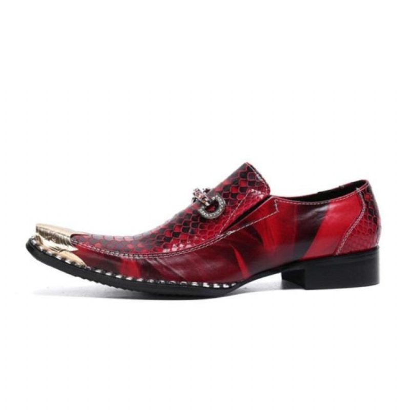 Sapatos Formais Masculinos Mocassins Metálicos Pontiagudos Slip-on - Vermelho