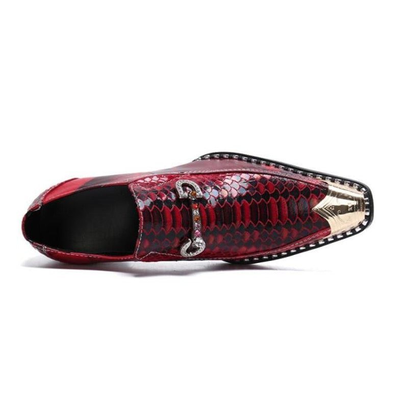 Sapatos Formais Masculinos Mocassins Metálicos Pontiagudos Slip-on - Vermelho