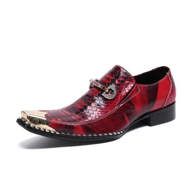 Sapatos Formais Masculinos Mocassins Metálicos Pontiagudos Slip-on - Vermelho