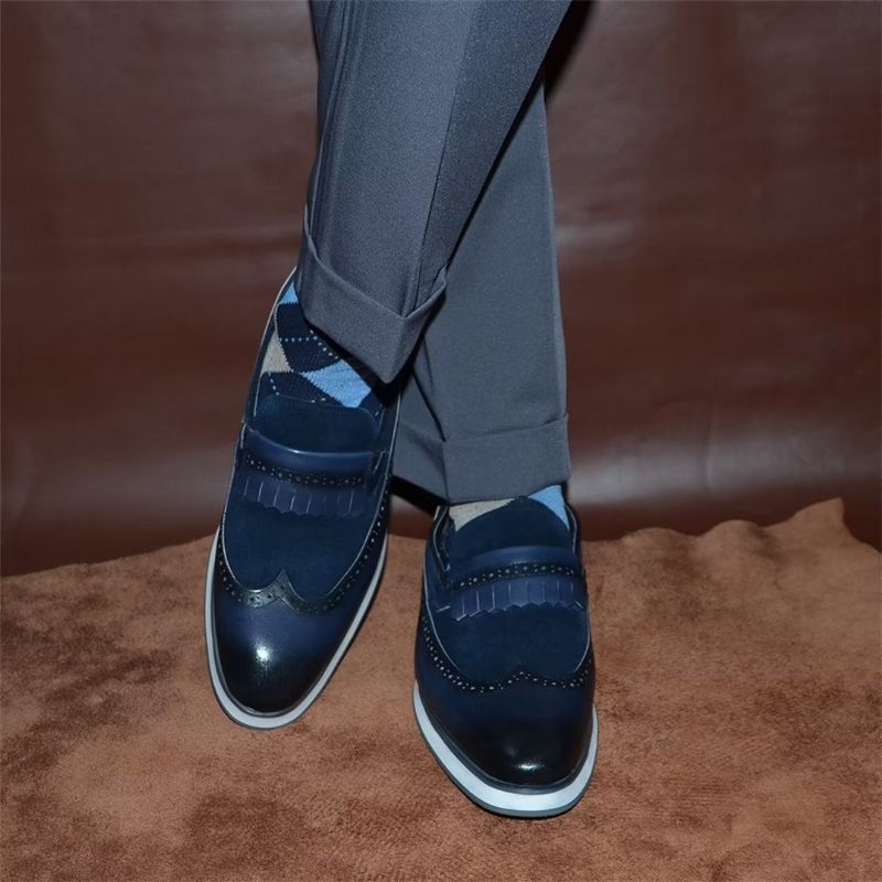 Sapatos Formais Masculinos Mocassins Modernos Confortáveis - Azul