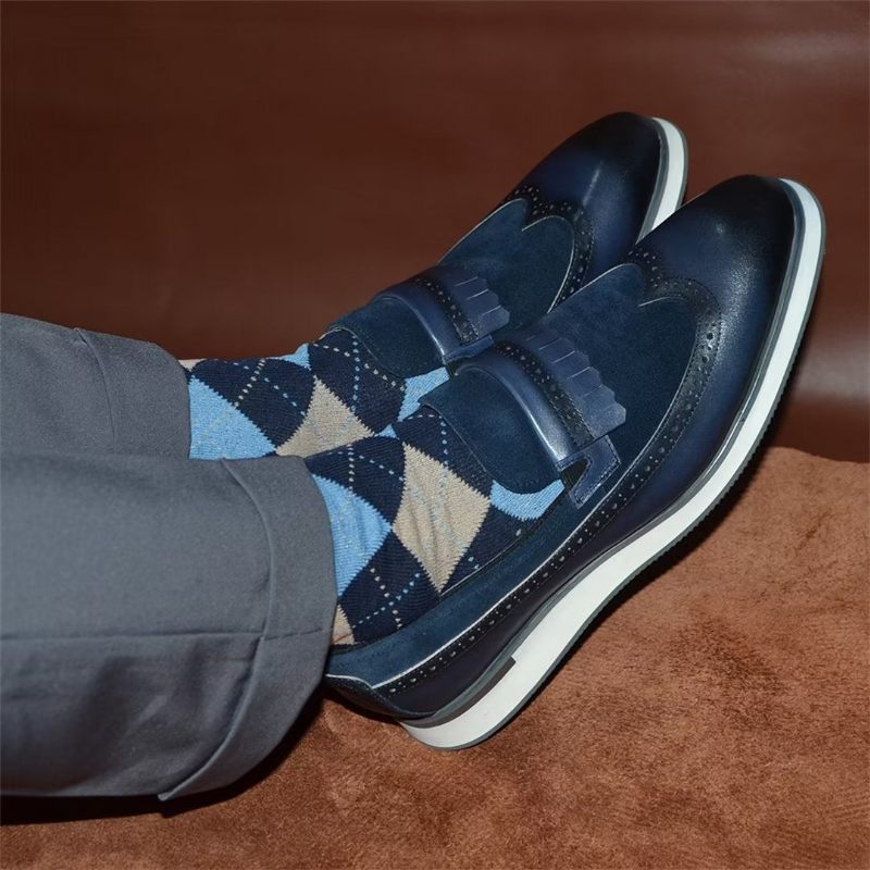 Sapatos Formais Masculinos Mocassins Modernos Confortáveis - Azul