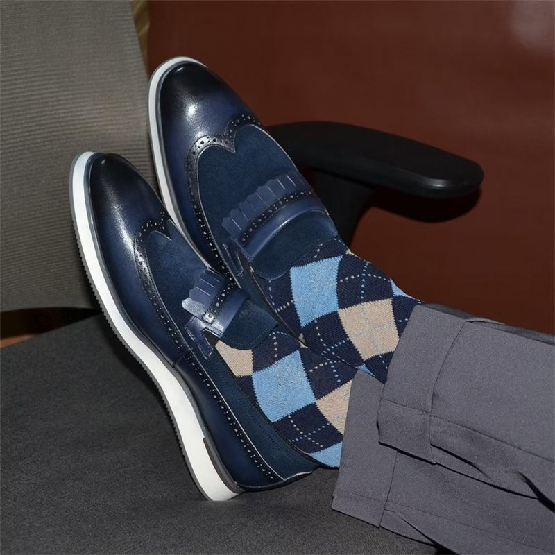 Sapatos Formais Masculinos Mocassins Modernos Confortáveis - Azul