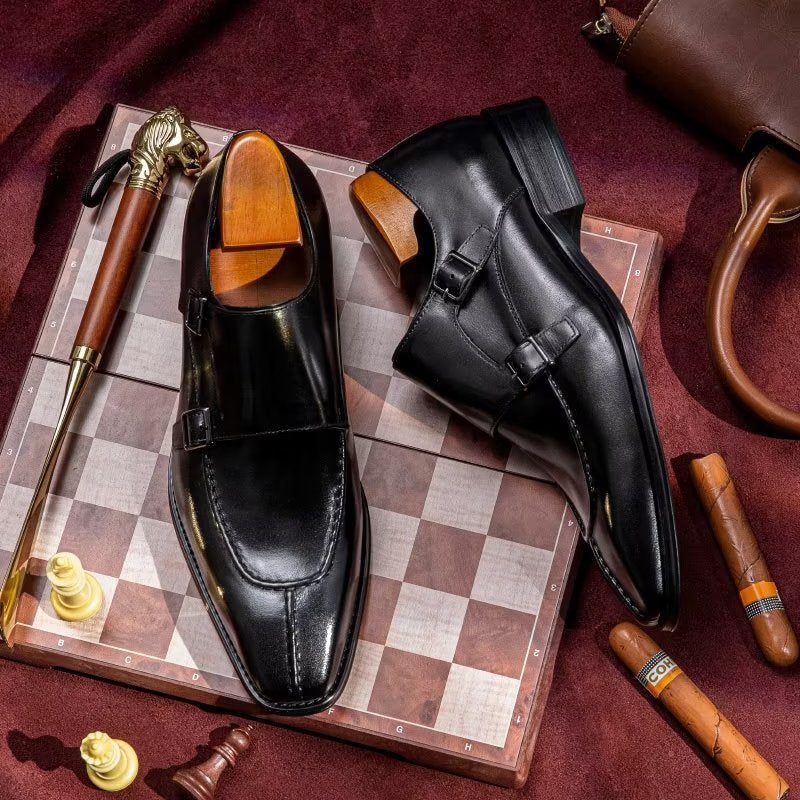 Sapatos Formais Masculinos Monkstrap Elegantes Sociais Couro Vaca - Preto