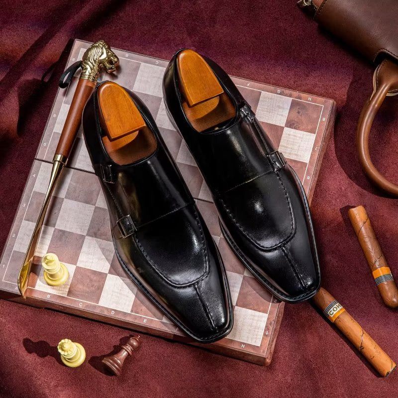 Sapatos Formais Masculinos Monkstrap Elegantes Sociais Couro Vaca - Preto