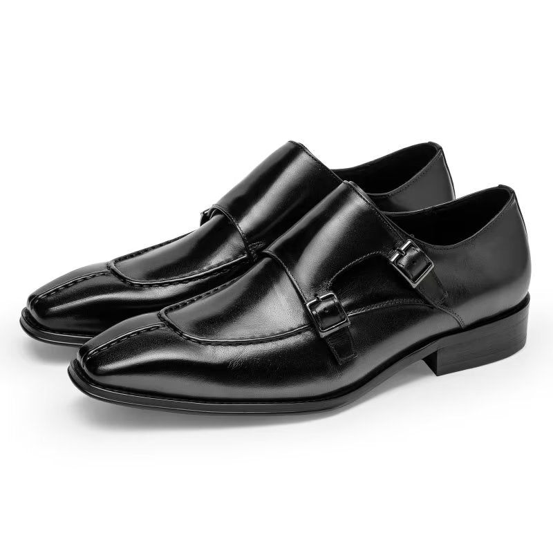 Sapatos Formais Masculinos Monkstrap Elegantes Sociais Couro Vaca - Preto