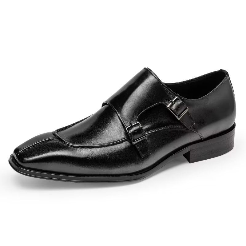 Sapatos Formais Masculinos Monkstrap Elegantes Sociais Couro Vaca - Preto