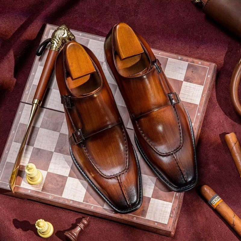 Sapatos Formais Masculinos Monkstrap Elegantes Sociais Couro Vaca - Café