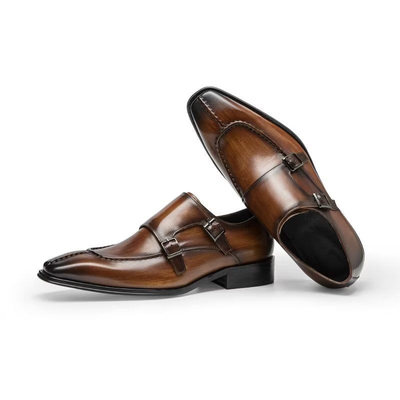 Sapatos Formais Masculinos Monkstrap Elegantes Sociais Couro Vaca - Café