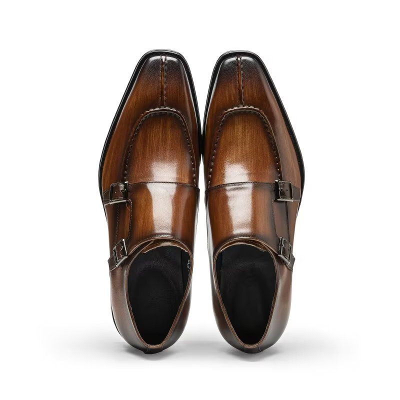 Sapatos Formais Masculinos Monkstrap Elegantes Sociais Couro Vaca - Café