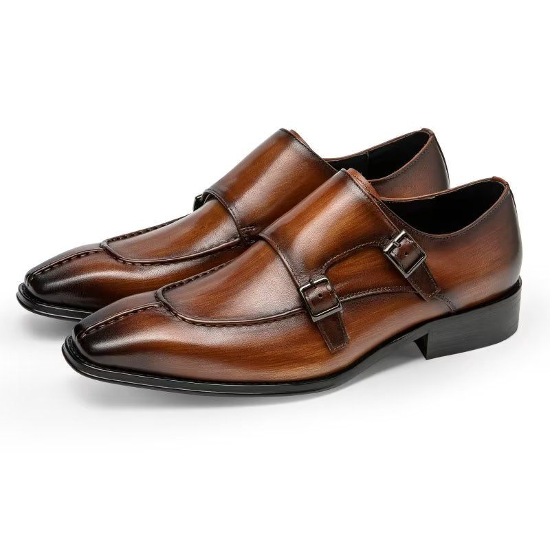 Sapatos Formais Masculinos Monkstrap Elegantes Sociais Couro Vaca - Café