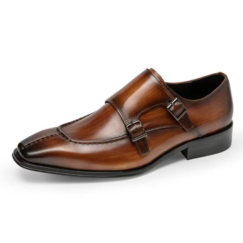 Sapatos Formais Masculinos Monkstrap Elegantes Sociais Couro Vaca - Café