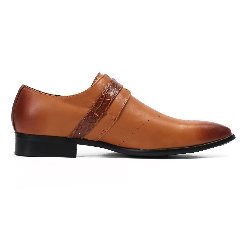 Sapatos Formais Masculinos Monkstraps Elegantes Slip-ons Com Couro Genuíno - Marrom