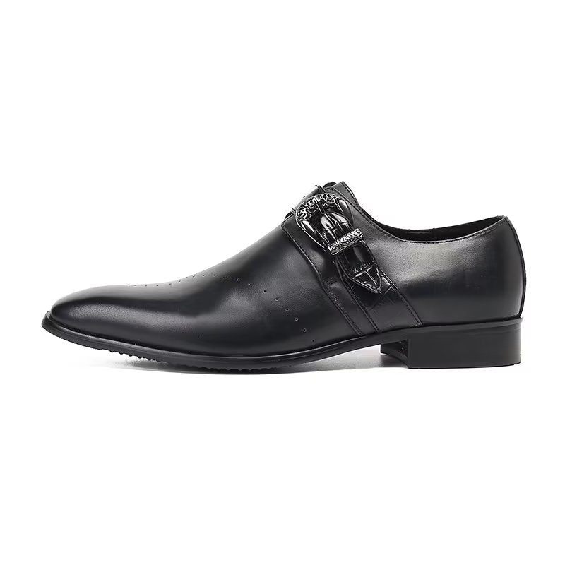 Sapatos Formais Masculinos Monkstraps Elegantes Slip-ons Com Couro Genuíno - Preto