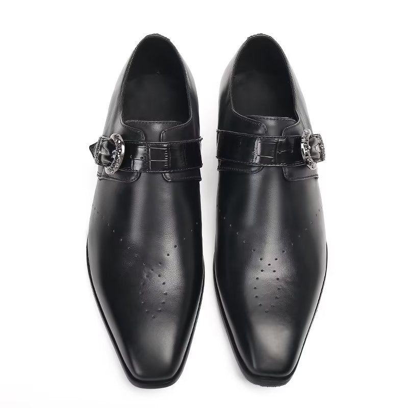 Sapatos Formais Masculinos Monkstraps Elegantes Slip-ons Com Couro Genuíno - Preto