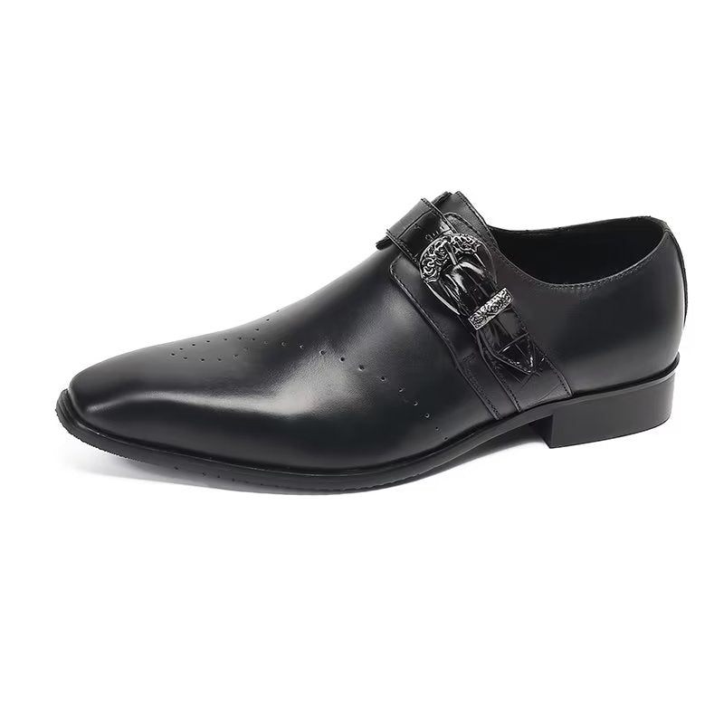 Sapatos Formais Masculinos Monkstraps Elegantes Slip-ons Com Couro Genuíno - Preto