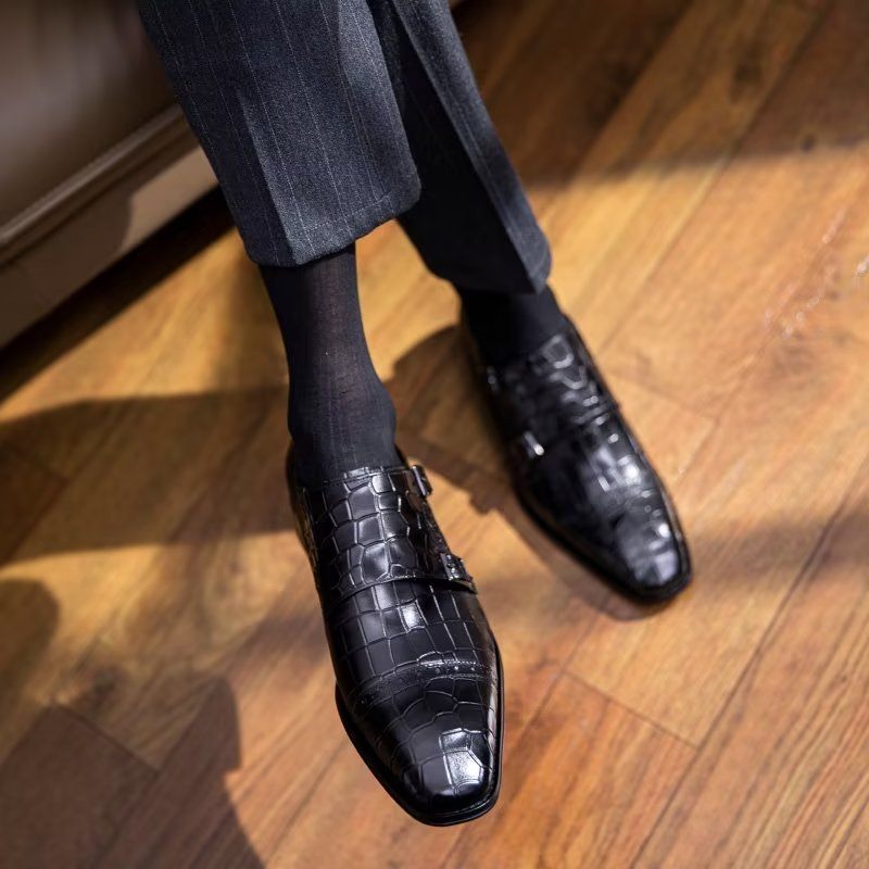 Sapatos Formais Masculinos Monkstraps Sociais - Preto