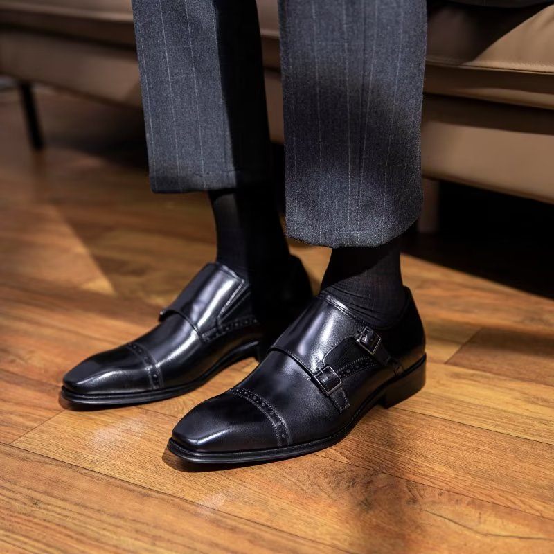 Sapatos Formais Masculinos Monkstraps Sociais - Preto