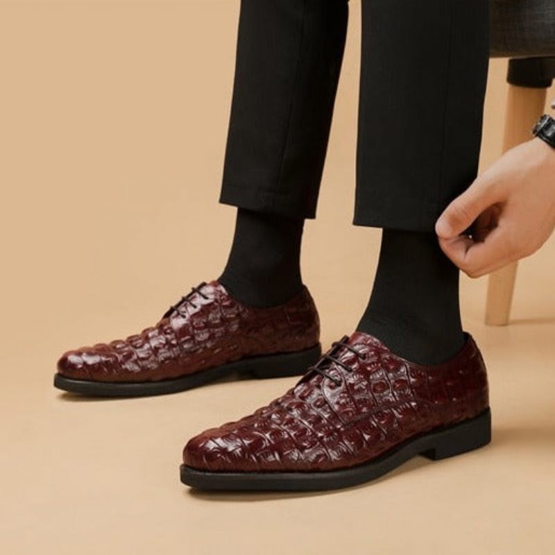 Sapatos Formais Masculinos Opulento Couro Crocodilo Oxford Lace-up Casuais - Vermelho