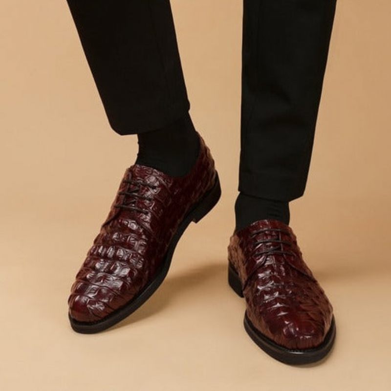 Sapatos Formais Masculinos Opulento Couro Crocodilo Oxford Lace-up Casuais - Vermelho