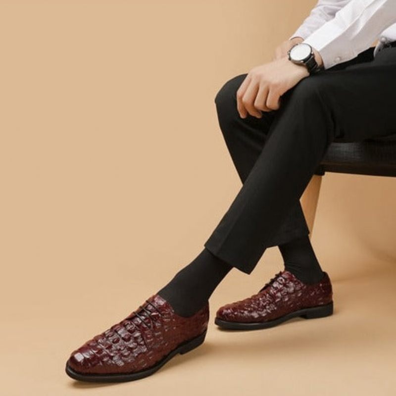 Sapatos Formais Masculinos Opulento Couro Crocodilo Oxford Lace-up Casuais - Vermelho