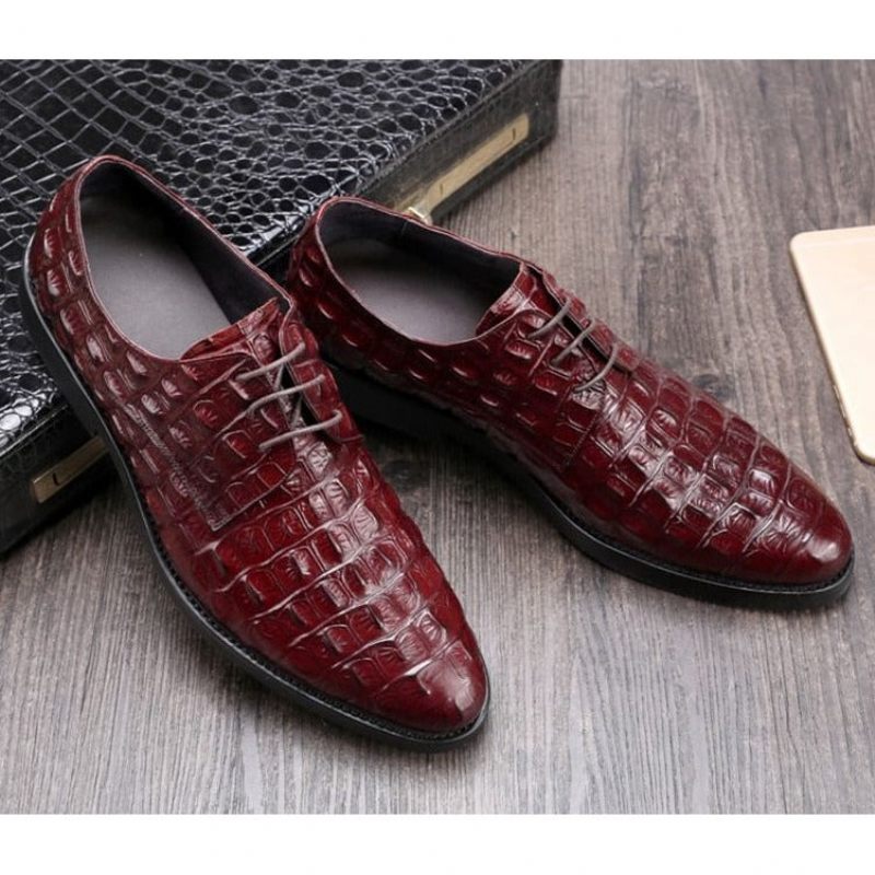 Sapatos Formais Masculinos Opulento Couro Crocodilo Oxford Lace-up Casuais - Vermelho